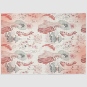 Japanische Aquarellkunst Girl and Koi Fish Seidenpapier