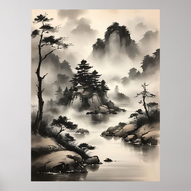 Japanische Aquarelllandschaft Poster (Vorne)
