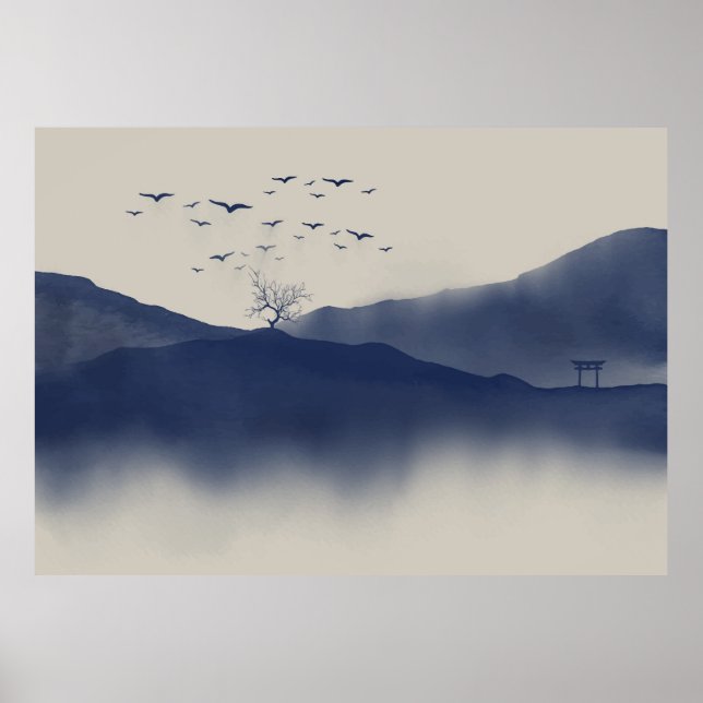 Japanische Aquarelllandschaft Poster (Vorne)