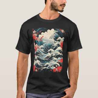 Japanische Art Ocean Wave Ukiyoe Tsunami Kanagawa T-Shirt