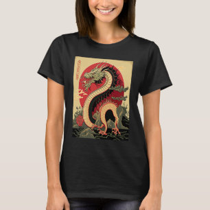 Japanische Ästhetik Roter Drache Symbol Kanji Japa T-Shirt
