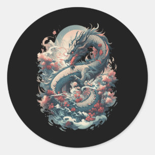 Japanische ästhetische Drache Japanische Kunst Jap Runder Aufkleber