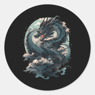 Japanische ästhetische Drache Japanische Kunst Jap Runder Aufkleber