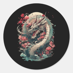 Japanische ästhetische Drache Japanische Kunst Jap Runder Aufkleber