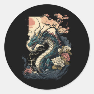 Japanische ästhetische Drache Japanische Kunst Jap Runder Aufkleber