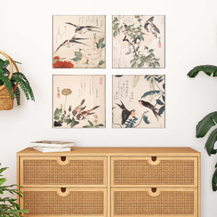 Japanische Audubon-Vogel-Galerie-Wandkunst-Set aus Leinwanddruck