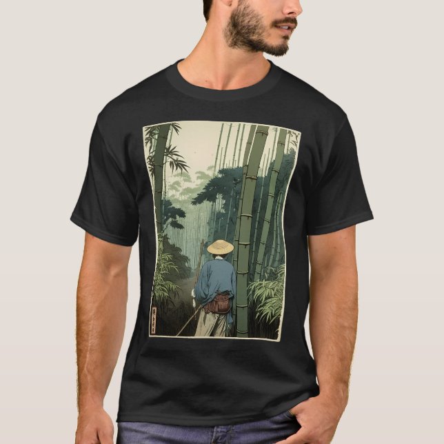 Japanische Bambus Grove Woodblock Spiritualität T-Shirt (Vorderseite)