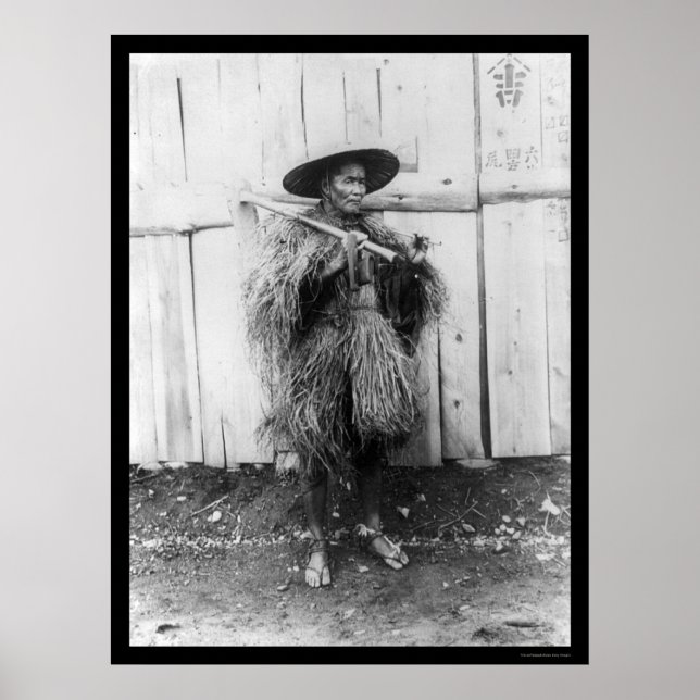 Japanische Bauern tragen Strohmantel 1885 Poster (Vorne)