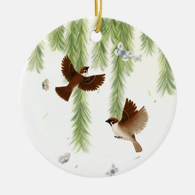 Japanische Baumspreizen unter einem schleichenden  Keramik Ornament (Vorne)