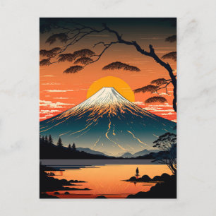 Japanische Berge und Sonne Ukiyo e Illustration Postkarte