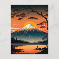 Japanische Berge und Sun Ukiyo e-Illustration