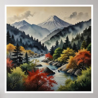 Japanische Berge Wasserfarbenwelt Kunst