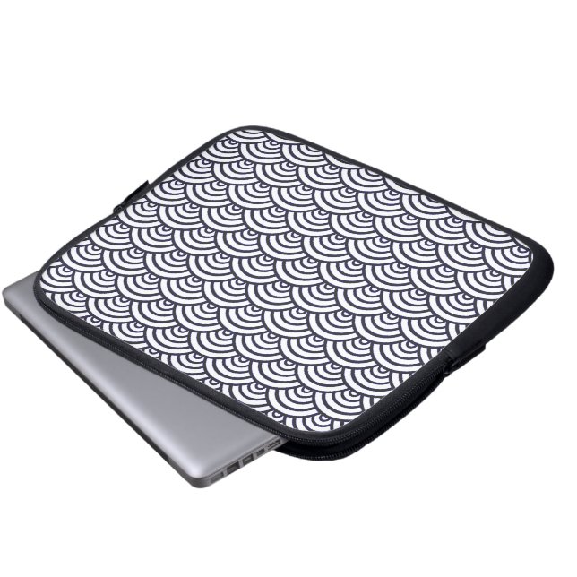 Japanische Blauwellen Seigaiha Sea Laptopschutzhülle (Vorne Knopf)