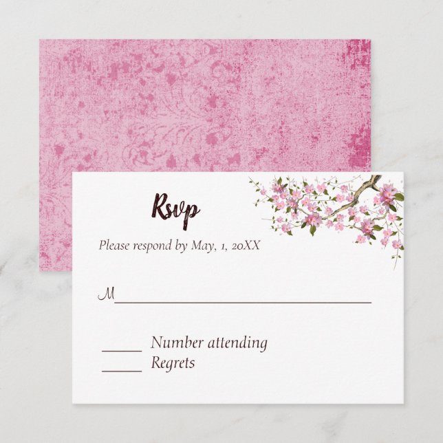 Japanische Blossom-Hochzeitsaktionskarte RSVP Karte (Vorne/Hinten)