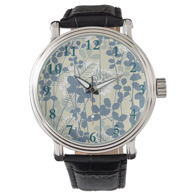 Japanische Blue Leaf-Blume Armbanduhr (Vorderseite)