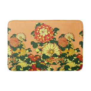 Japanische Blume Border, Mandarin Orange und Gold Badematte