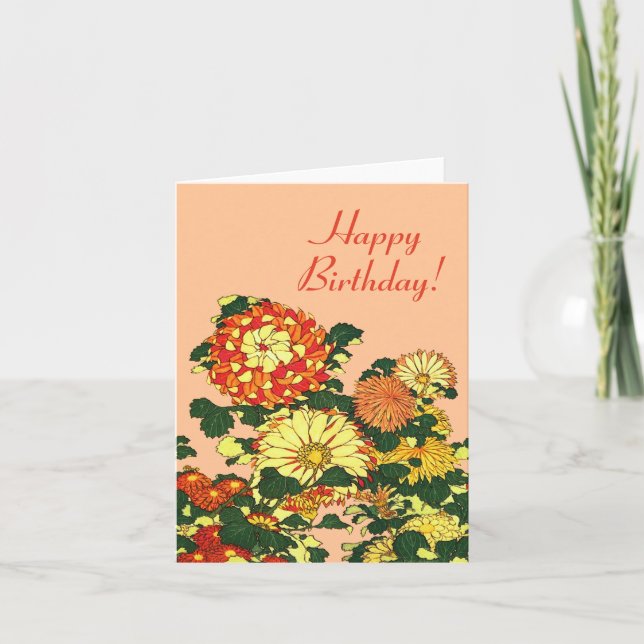 Japanische Blume Border, Mandarin Orange und Gold Karte (Vorderseite)