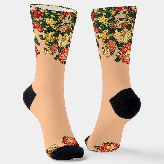 Japanische Blume Border, Mandarin Orange und Gold Socken (Gewinkelt)