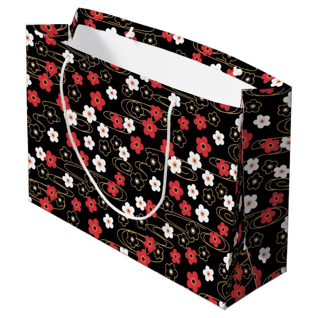Japanische Blume Sakura Cherry Blossom Große Geschenktüte (Rückseite Schrägansicht)