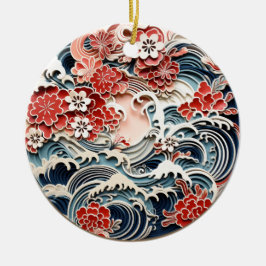 japanische Blume und Waves Keramik Ornament