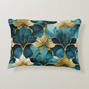 Japanische Blumen Teal Gold Dekokissen