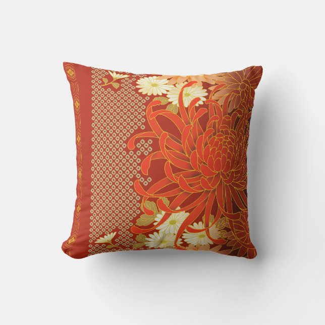 Japanische Blumenkunst-Mama-rotes weißes Grün Kissen Für Draußen (Vorderseite)