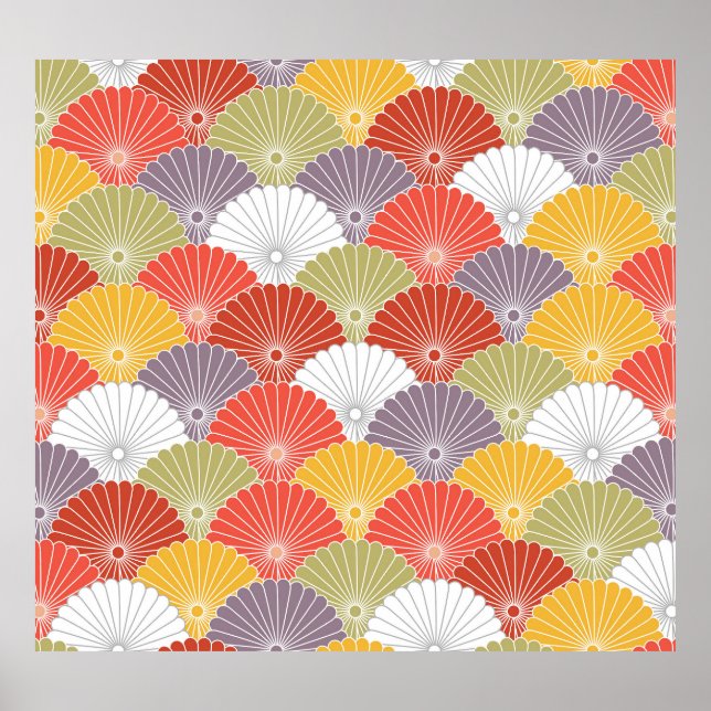 Japanische Blumenwelle: Farbenfrohe Vintage Poster (Vorne)