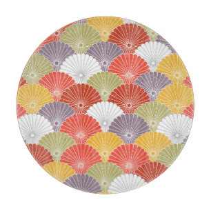 Japanische Blumenwelle: Farbenfrohe Vintage Schneidebrett
