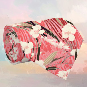 Japanische Blüten in Weiß auf rosa Burgunder Krawatte