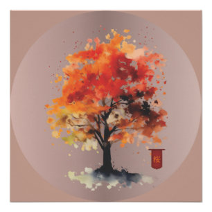 Japanische Blüten mit Kanji Poster