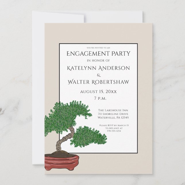 Japanische Bonsai Tree Wedding Engagement Party Einladung (Vorderseite)