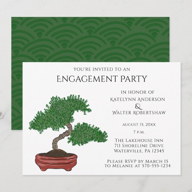 Japanische Bonsai Tree Wedding Engagement Party Einladung (Vorne/Hinten)