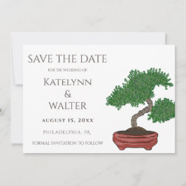 Japanische Bonsai Tree Wedding Save the Date Dankeskarte