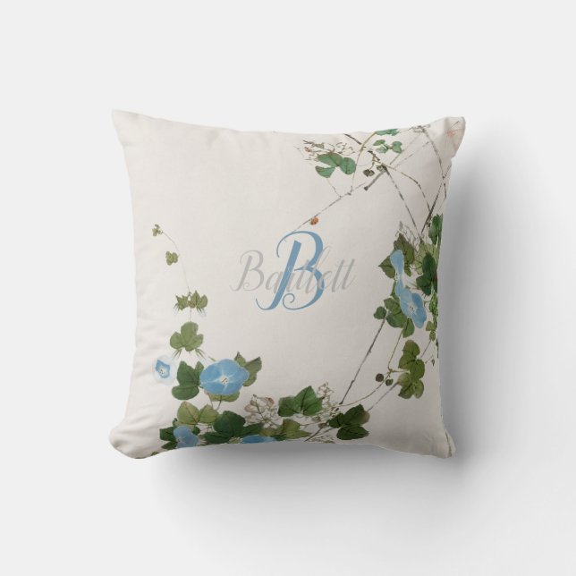 Japanische botanische blaue Blume Kissen (Vorderseite)