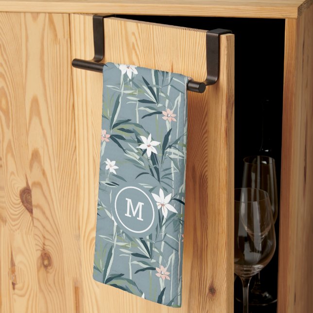 Japanische botanische Zen-Blume Geschirrtuch (Drittel gefaltet)