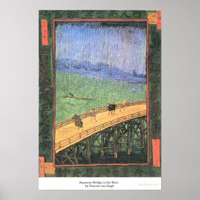 Japanische Brücke im Regen von Vincent van Gogh Poster (Vorne)