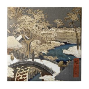 Japanische Brücke im Schnee Fliese