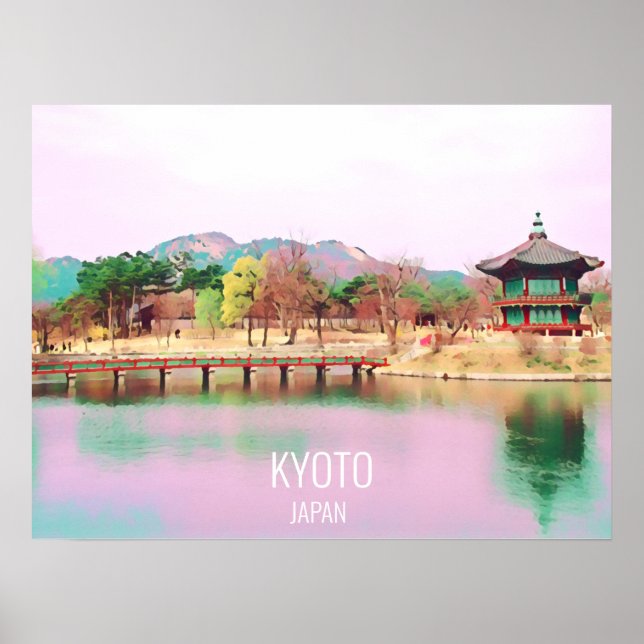 Japanische Brücke von Kyoto mit schrumpfendem Reis Poster (Vorne)