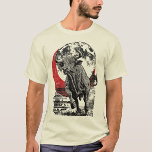 Japanische Bull Art   Red Moon Artwork   Asiatisch T-Shirt