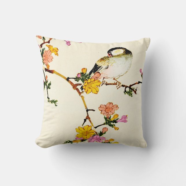Japanische bunte Blumen u. Vogel Kissen (Vorderseite)