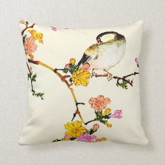 Japanische bunte Blumen u. Vogel Kissen