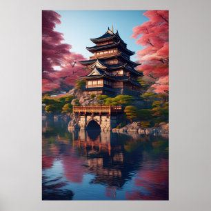 Japanische Burg am Wasser Poster