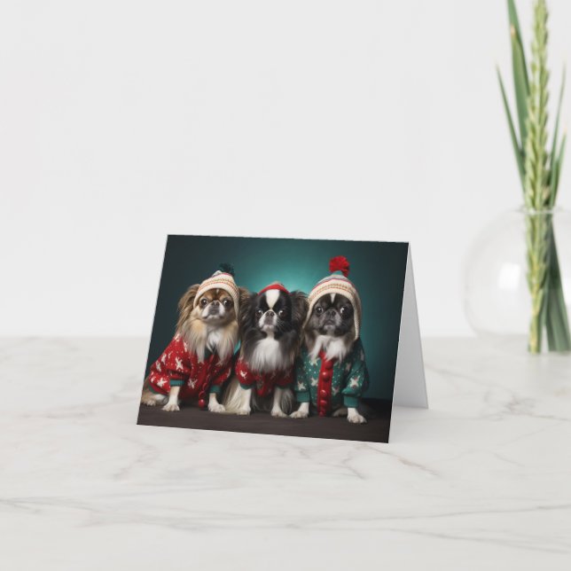 Japanische Chin Dogs Weihnachtskarte Karte (Vorderseite)