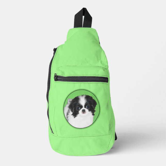 Japanische Chin Puppy-Malerei Originale Hundkunst Crossbody Bag (Vorderseite)