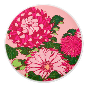 Japanische Chrysanthemen, Fuchsien und Korallenros Keramikknauf