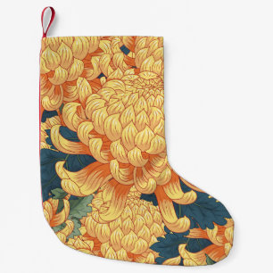 Japanische Chrysanthemen: gelbes Blumenmuster. Kleiner Weihnachtsstrumpf