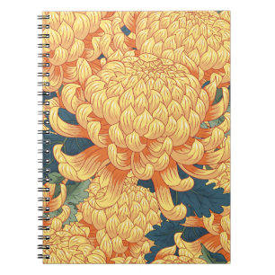 Japanische Chrysanthemen: gelbes Blumenmuster. Notizblock