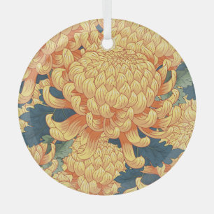 Japanische Chrysanthemen: gelbes Blumenmuster. Ornament Aus Glas