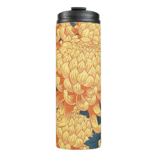 Japanische Chrysanthemen: gelbes Blumenmuster. Thermosbecher
