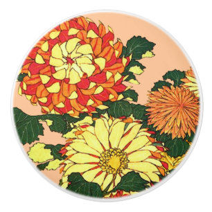 Japanische Chrysanthemen, Mandarin Orange und Gold Keramikknauf